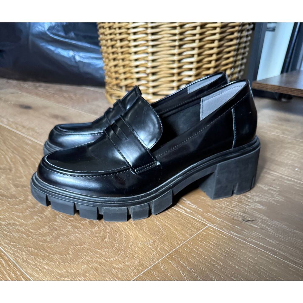 Crown Vintage Goth Nevermore Dark Academia Chunky Black Lug Sole Loafers 7.5